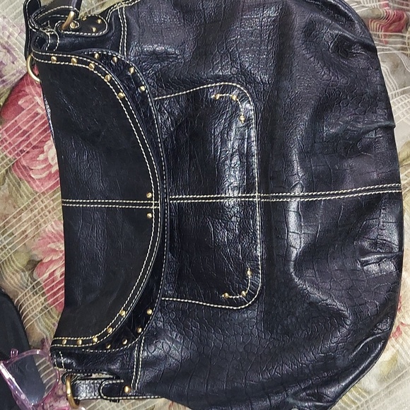 Maxx New York Black croc embossed studded leather shoulder bag - Picture 4 of 16